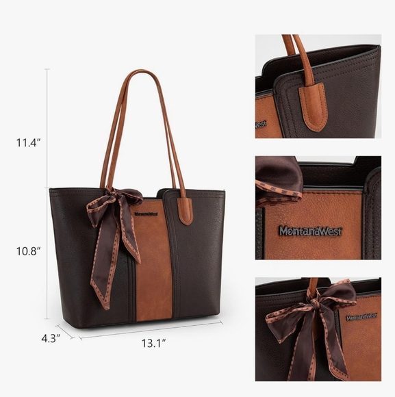 Montana West Brown and Tan Tote Bag NWT - Picture 3 of 9